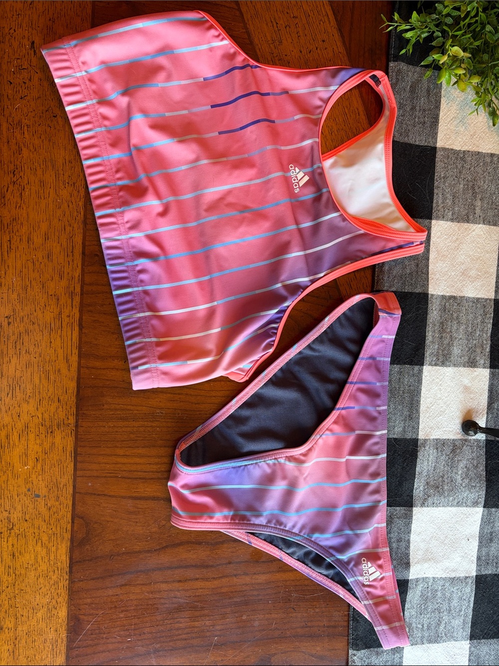 adidas Pink to Purple Gradient Stripe Two-Piece Bikini Set